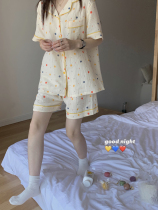 Xin Gang Gang Korean version of playful color polka dots small fresh short-sleeved shirt shorts two-piece pajamas home clothes womens summer