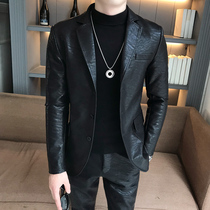 Leather suit mens suit Korean version of slim solid color washing non-iron anti-wrinkle night mens suit young master leather suit tide