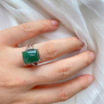 Original mine straight out male and female collection Old Pit material Nanyang Jade Dushan Jade grandmother blue green 925 sterling silver ring ring