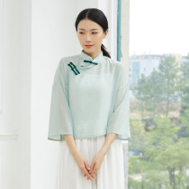 Dancer performance cheongsam dress national style disc buckle dance costume retro professional improvement Chinese tops practice classical dance