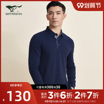 Seven wolf T-shirt men solid color long sleeve lapel business leisure middle-aged fashion simple autumn trend New