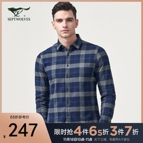 (Plus velvet) seven Wolf long sleeve shirt men winter warm Korean handsome plaid cotton business casual shirt
