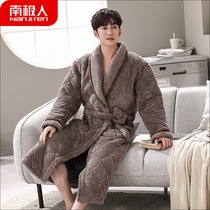 Mens winter thickened velvet warm three-layer cotton cotton large bathrobe long mens winter pajamas home clothes
