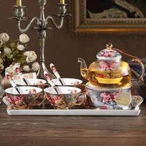 Classical rose European-style bone China flower tea tea set English afternoon tea Glass candle heated tea pot Teacup