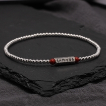 Original design Silver retro Sen department personality jewelry Simple silver beads foot decoration Six-character truth transfer sterling silver anklet