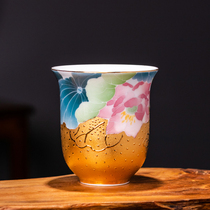 999 real gold pure hand-painted gilt craft the first person provincial master Xiao Jianhui lotus tea cup tea cup