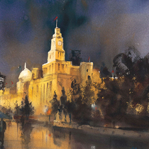 (New Guest 8 discount) Fire Tree Silver Flower Not Night (Shanghai Gold Outer Beach) Water color Painter Zhang Yizhang Zhang Yi Painter