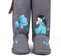 Hand-painted snow boots female winter Korean cowhide high tube thin thick thick warm graffiti cartoon students frostsand cotton boots