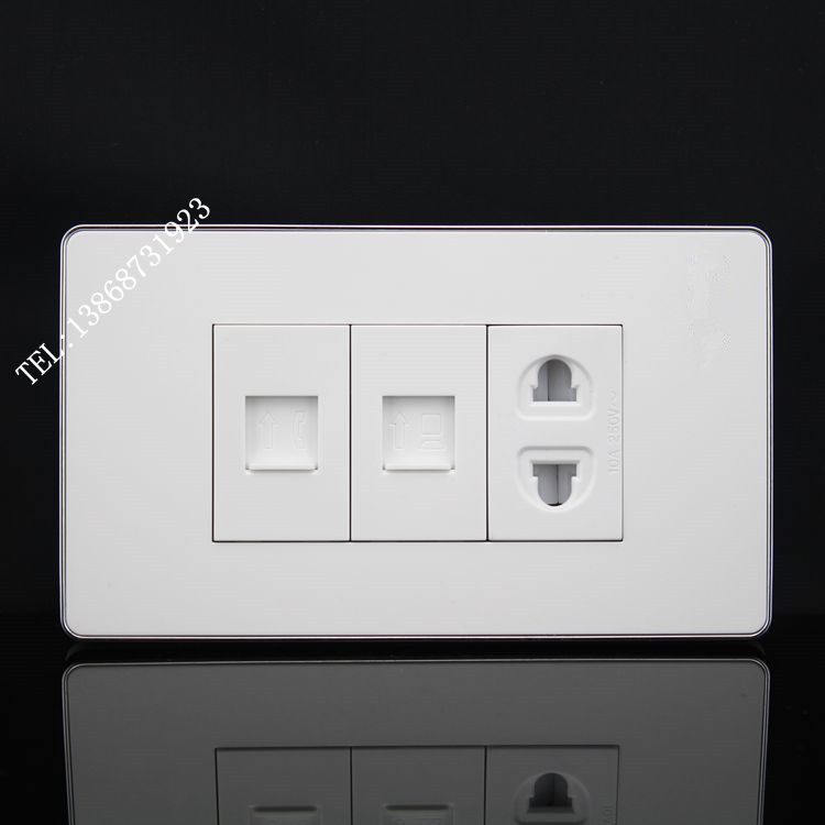 Silver edge 120 power supply with computer telephone switch socket panel 2-hole power supply + Network + telephone wall plug