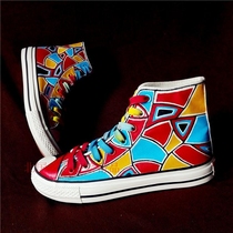  Private custom hand-painted canvas shoes new mens and womens summer high-top lace-up plaid large size 45 couple style 46 graffiti