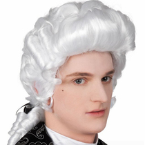 cosplay Masquerade Men Baroque Long Roll Silver White Wig Colonial Men Wig