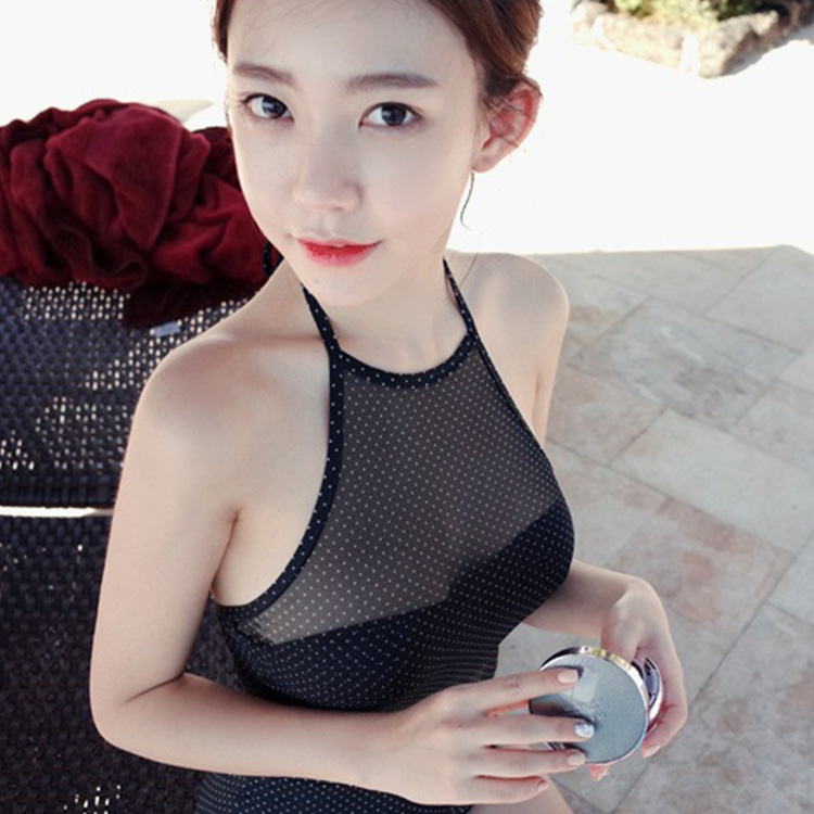 South Koreas new retro lace high-waisted triangle breast-skimping bikini jumpsuit womens hot spring swimwear