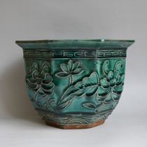 Antique antique porcelain collection Jingdezhen ceramic color glaze green glaze eight square flowerpot flower pot flower pot ornaments