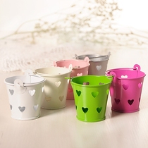 Pink hollow heart-shaped mini small iron bucket Creative iron candy box desktop storage bucket decoration cute small ornaments