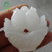 Xiao Yachai natural Afghan White Jade double fish pendant jade pendant jade pendant more than year