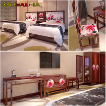 Upscale Star Business Hotel Pets New Chinese Suite Furniture Solid Wood Leather Paint Furniture Bed Leaning on board bed frame