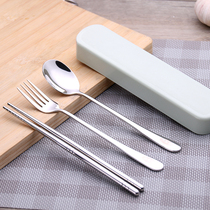 Korean Stainless Steel Portable Cutlery Chopsticks Spoon Fork Three-three Suits Portable Cutlery Adult Travel Box