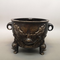 Imitation Ancient Pure Copper Carbon Furnace Pendulum of Beast Head Carbon Furnace Iron Fire Basin Charcoal Stove Tea Road Furnace Supplies Retro Nostalgia Collection