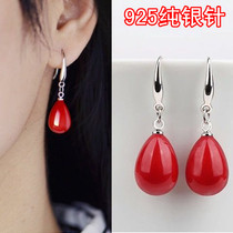 925 sterling silver hypoallergenic earrings Korean version of temperament Red white water drop pendant earrings female versatile simple earring