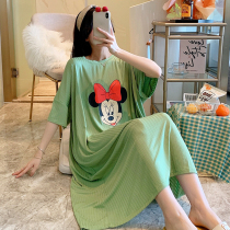 Sleepwear woman Summer short sleeve Lograin crater ice silk big code 200 catty mm loose and thin plus fat long style sleeping dress Mickey