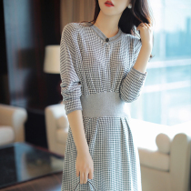 Knitted dress womens autumn and winter 2021 spring and Autumn retro slim houndstooth medium long high waist thin wool skirt