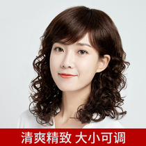 Wig women's short hair fluffy lifelike hair wool roll wig long curly hair full head cover fashion mother wig cover