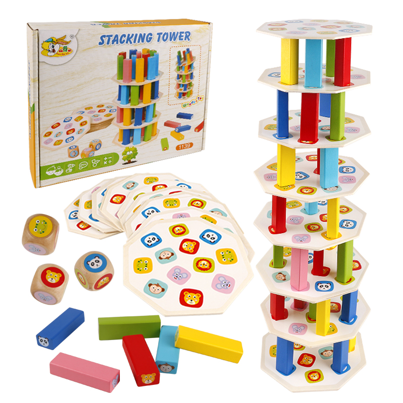 幼儿园小中班建构区桌面游戏叠叠高积木儿童拼搭木制益智区域玩具