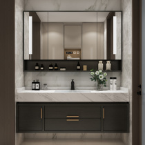  Modern light luxury bathroom cabinet Nordic bathroom Marble washbasin cabinet combination Solid wood intelligent washbasin cabinet