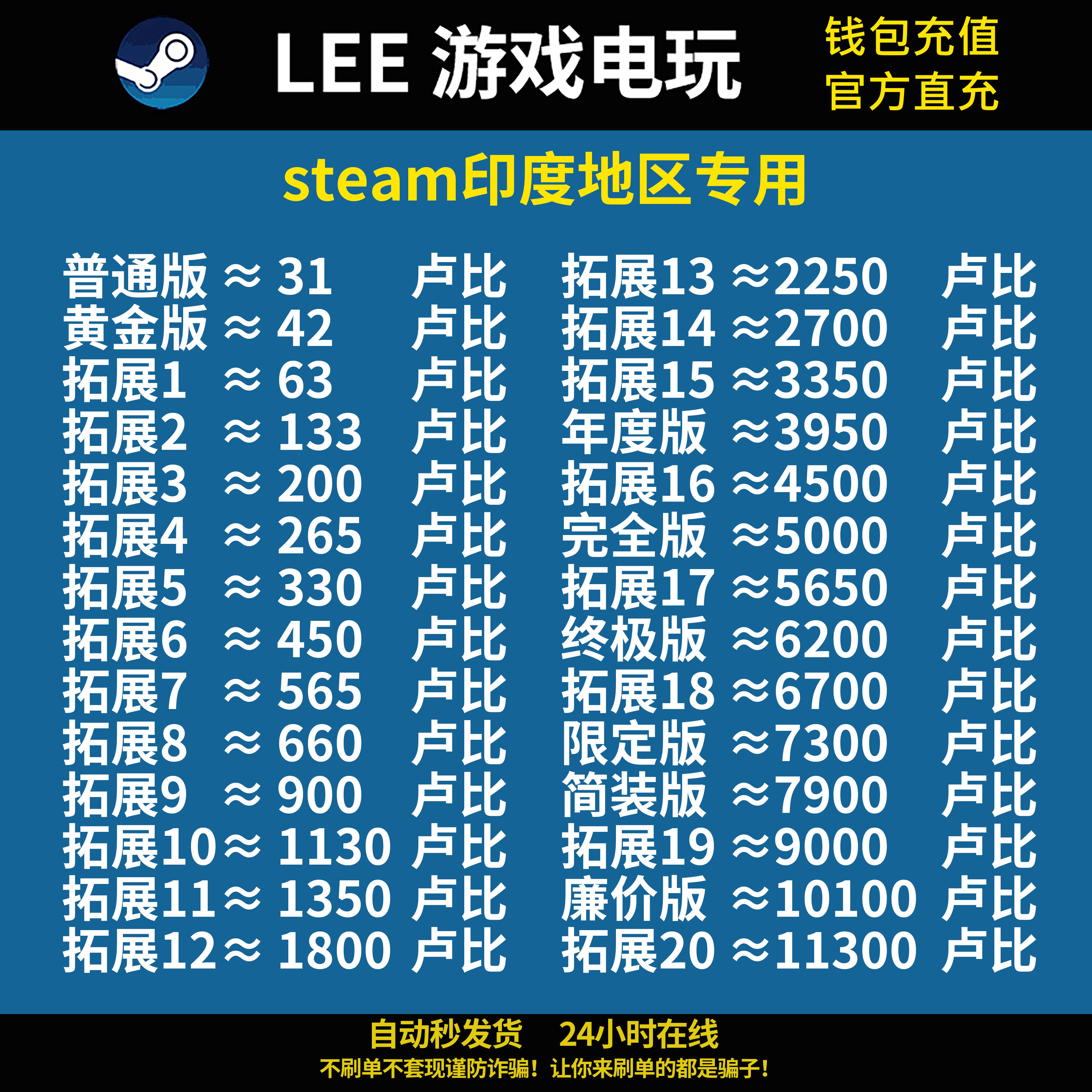steam印度卢比余额-steam印度卢比余额促销价格、steam印度卢比余额品牌- 淘宝