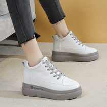 Thick-soled white shoes womens high-top 2021 new platform shoes increased leather wild casual soft-soled leather boots
