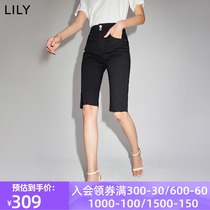 (Shopping mall with the same)LILY2021 summer new womens elastic tight five-point cycling pants black jeans