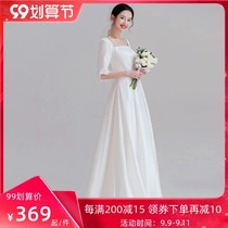 French light wedding dress 2021 new bride simple atmosphere small man temperament satin welcome dress thick arm