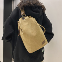 Tide canvas bag male inclined bag large capacity breast bag new Japanese retro single shoulder bag college backpack