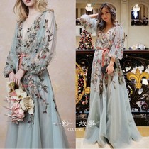 Marchesa luxury temperament V-collar thin travel gauze daily dress toast dress annual dress dress dress evening dress