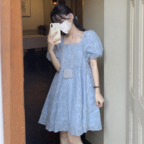 First love doll dress 2022 spring and summer new fairy square collar crushed floral bubble sleeves Pompeo princess Little Subway dress