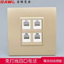 Champagne color 86 type 4-port RJ11 telephone wall panel four-digit cat3 wire-free voice telephone module socket
