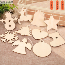 Creative wooden shape wood chip DIY graffiti painted art handmade Christmas tree atmosphere small pendant ring creation jewelry