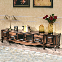 American black walnut wood TV cabinet full solid wood film and TV cabinet tea table combined European-style retro living room ground cabinet furniture