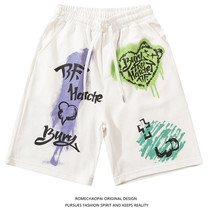 ROME shorts mens loose hip hop Hip Hop Hip Hop five pants national tide graffiti graffiti printing short pants student Street casual pants