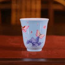 Yu Yin kiln Yu Yin a collection of pink blue glaze blue and white color butterfly smell Cup Single Cup (Hua Yixuan)