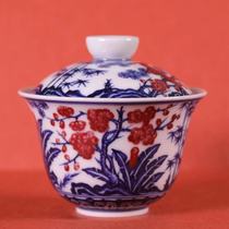 Yu Yin kiln imitates Ming blue and white glaze in red pine bamboo plum cold three friends two Caiwan (Hua Yixuan)