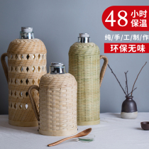 Handmade bamboo warm bottle thermos traditional vintage home vintage large volume thermos glass gall glass gall nostalgia bottle