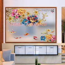Custom painted art glass screen partition transparent tempered process Chinese peony fish living room entrance background wall