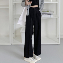 Spring Autumn Black Western Dress Pants Woman High Waist Straight Drum Pendant Feel Broadlegged Pants 2022 New Little Sub Casual Pants