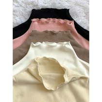 Autumn and winter white wooden ear half high collar inside with velvet base shirt female 2022 winter New velvet foreign style coat