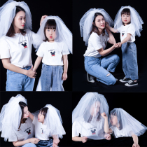 Net red photo props head yarn headdress parent-child mother and daughter baby children shooting short Super fairy vintage White