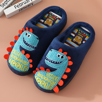 Childrens cotton slippers autumn and winter indoor home shoes non-slip baby cartoon dinosaur boy middle and big child cotton shoes