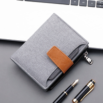  Canvas wallet mens short Japanese student mens wallet with zipper folding large capacity three-fold can put drivers license