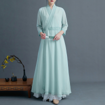 Cheongsam young Chinese style Tang dress modified version of Chiffon Chinese zen tea dress girl elegant Hanfu