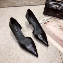 Light luxury custom French Hepburn wind mature pointed single xie side empty kitten with work xie shallow mouth high heel xie